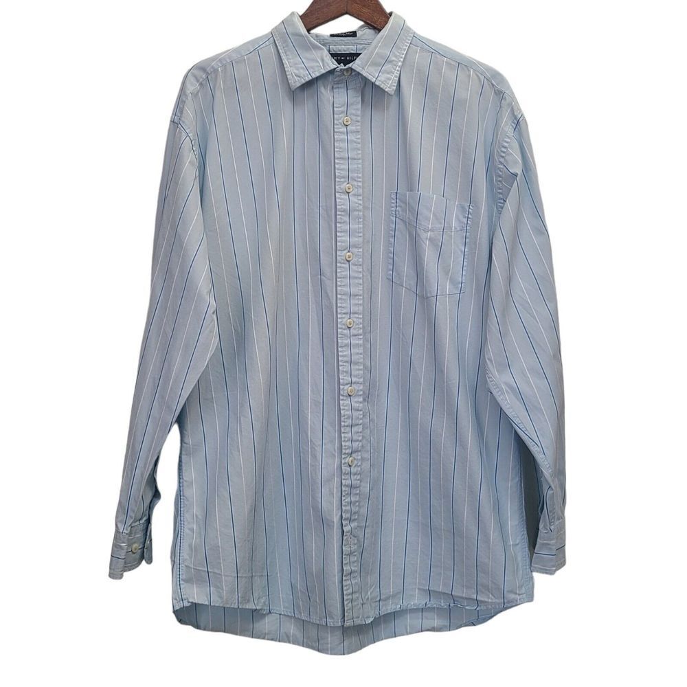 Tommy Hilfiger 80s 2 Ply Fabric Striped Long Sleeve Button Down Shirt Men's XL